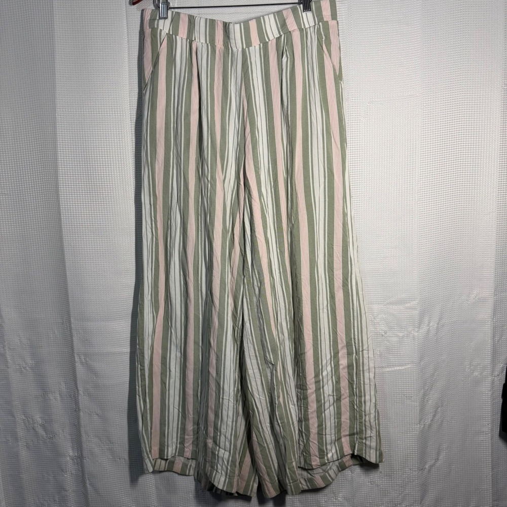 Torrid Wide Leg Pants 2 Green Pink Striped Elastic Waist Relaxed Fit